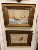 Hubert Birkby, Sailing Boats on Choppy Seas, pair watercolours, both signed lower left, 24cm by 34.