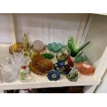 Collection of glass including Carnival glass, paperweights, vases, etc.