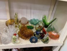 Collection of glass including Carnival glass, paperweights, vases, etc.