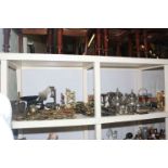 Collection of brass including horsebrasses and martingales, silver plate including tea set and tray,