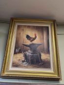 Alan Butterworth, Cockerel upon an Anvil, oil on canvas, signed lower left, 44.