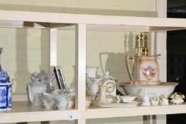 Burleigh Ware toilet set, brass companion set, Oriental tea set, Royal Doulton Camilla clock,