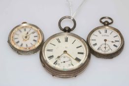 Chester hallmarked gents silver pocket watch and two silver fob watches.