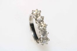 Impressive five stone diamond ring set in platinum, diamond weight totalling 2.56 carats, size O.