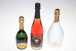 Ruinart Rose champagne and Ruinart 375ml champagne, and Wessman One Rose champagne (three bottles).