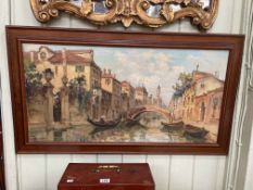 Italian School, Venetian Canal Scene, oil on canvas, 40cm by 80cm, framed.