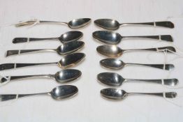 Collection of twelve Georgian and later silver teaspoons of various makers and assay marks.