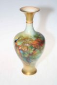 Royal Worcester vase painted with peacocks in tree, signed CV White,