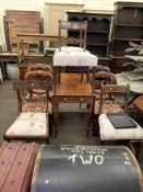 Victorian mahogany Pembroke table and set of four Victorian mahogany balloon back dining chairs and