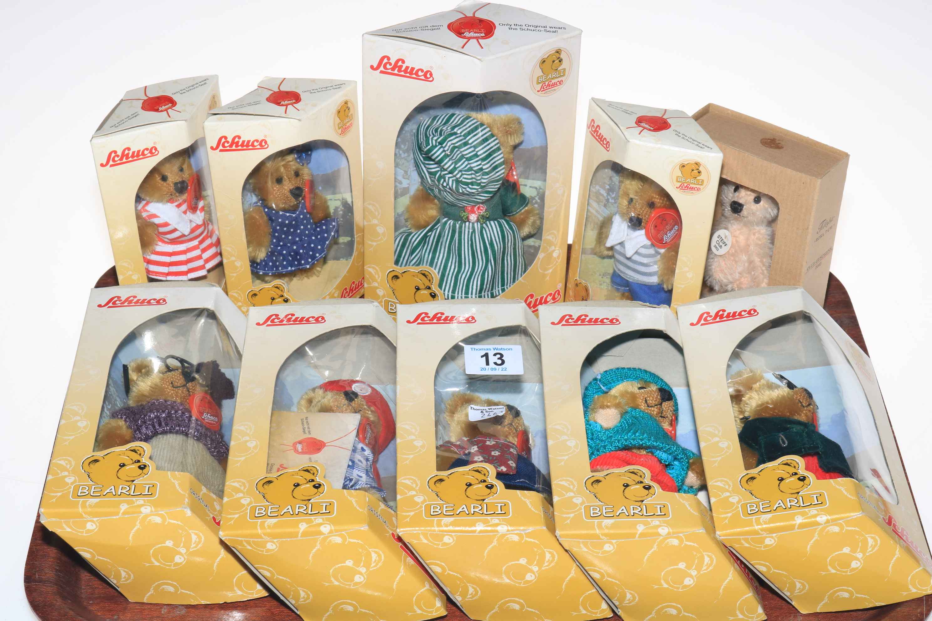 Collection of nine boxed Schuco bears and Steiff club gift Rose 2003.