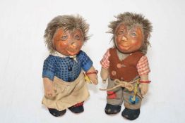 Pair of Steiff hedgehog dolls, 18cm.
