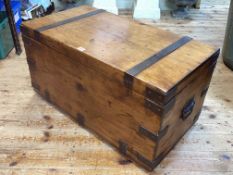 Pine and iron bound trunk, 45cm by 87cm by 47cm.