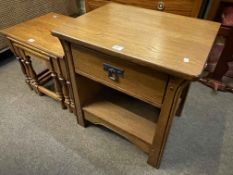 Oak nest of three turned leg tables and oak single drawer lamp table (2).