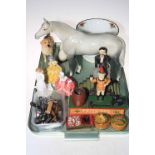Tray lot with large Beswick dapple grey Siamese cats and dog, two money boxes,