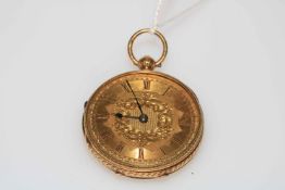 Victorian 18 carat gold pocket watch with key, maker W.W. Kent, Manchester, no. 3963.