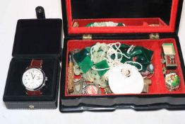 Box with jewellery etc and gents watch.