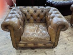 Barker & Stonehouse Halo deep buttoned Chesterfield armchair in Riders Nut leather,
