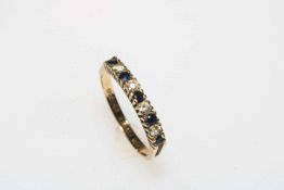 Sapphire half eternity 9 carat gold ring, size L.