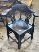 Victorian carved oak corner elbow chair.