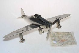 Metal model of WWII fighter plane, 45cm across and map (2).