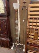 Brass triform two branch floor lamp and glass and wrought metal triform floor lamp (2).