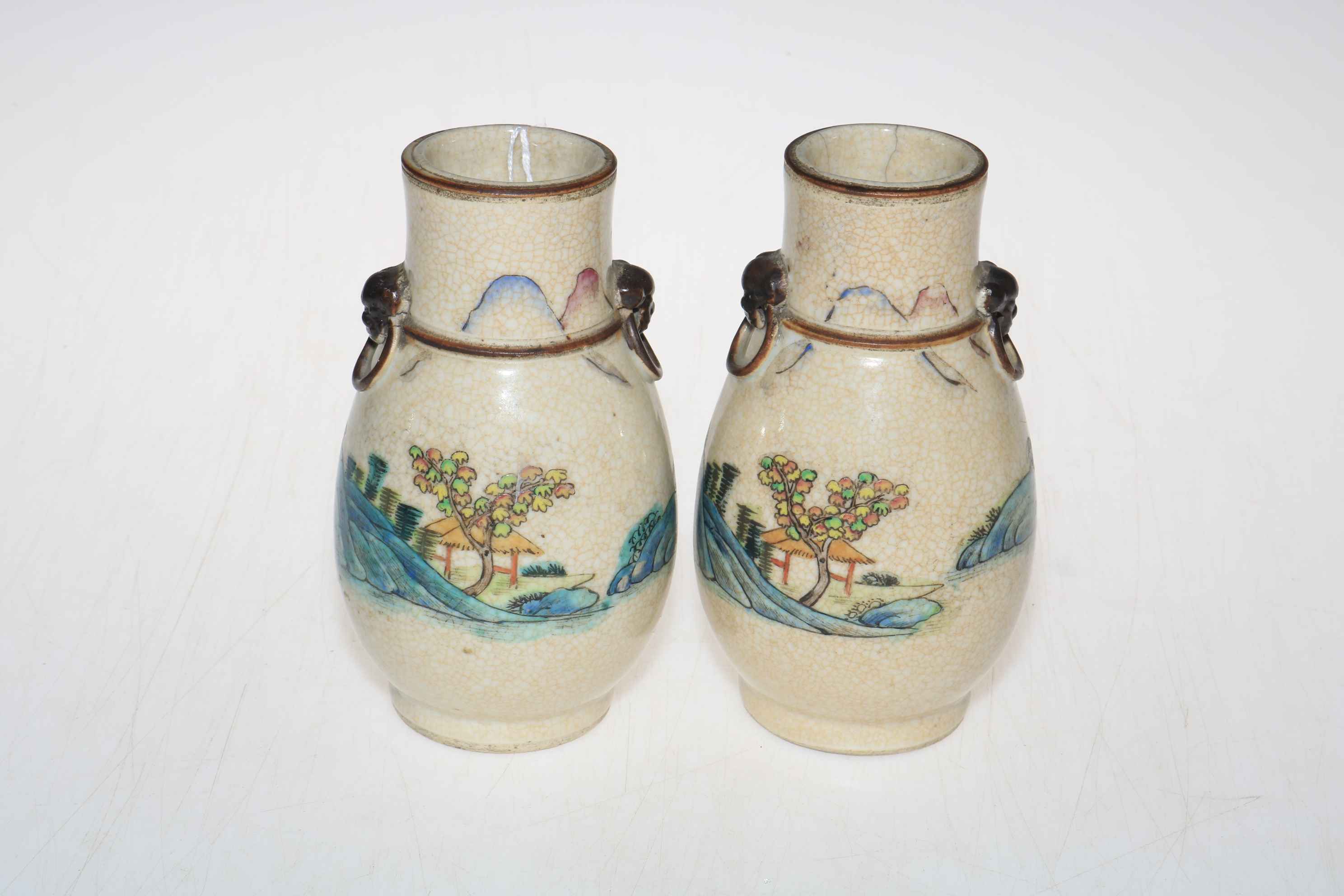 Pair of Chinese crackle glazed vases, decorated with boating scenes. - Image 2 of 3