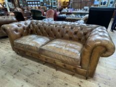 Barker & Stonehouse Halo deep buttoned three seater Chesterfield settee in Riders Nut leather,