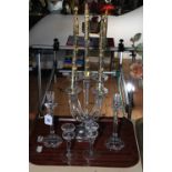 Nachtmann crystal candelabrum and pair candlesticks, and Stuart candlesticks.