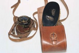 WWI military compass in leather case, and pair gents hair brushes.