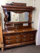 Victorian inlaid mirror back six drawer sideboard, 218cm by 167cm by 54cm.