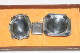 Chester hallmarked silver vesta case 1906, and two silver ashtrays,