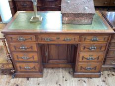 Victorian aesthetic walnut nine drawer pedestal desk with inset kneehole cupboard door,