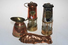 Two miners lamps including Protector type 6RS, jug and fish mould (4).