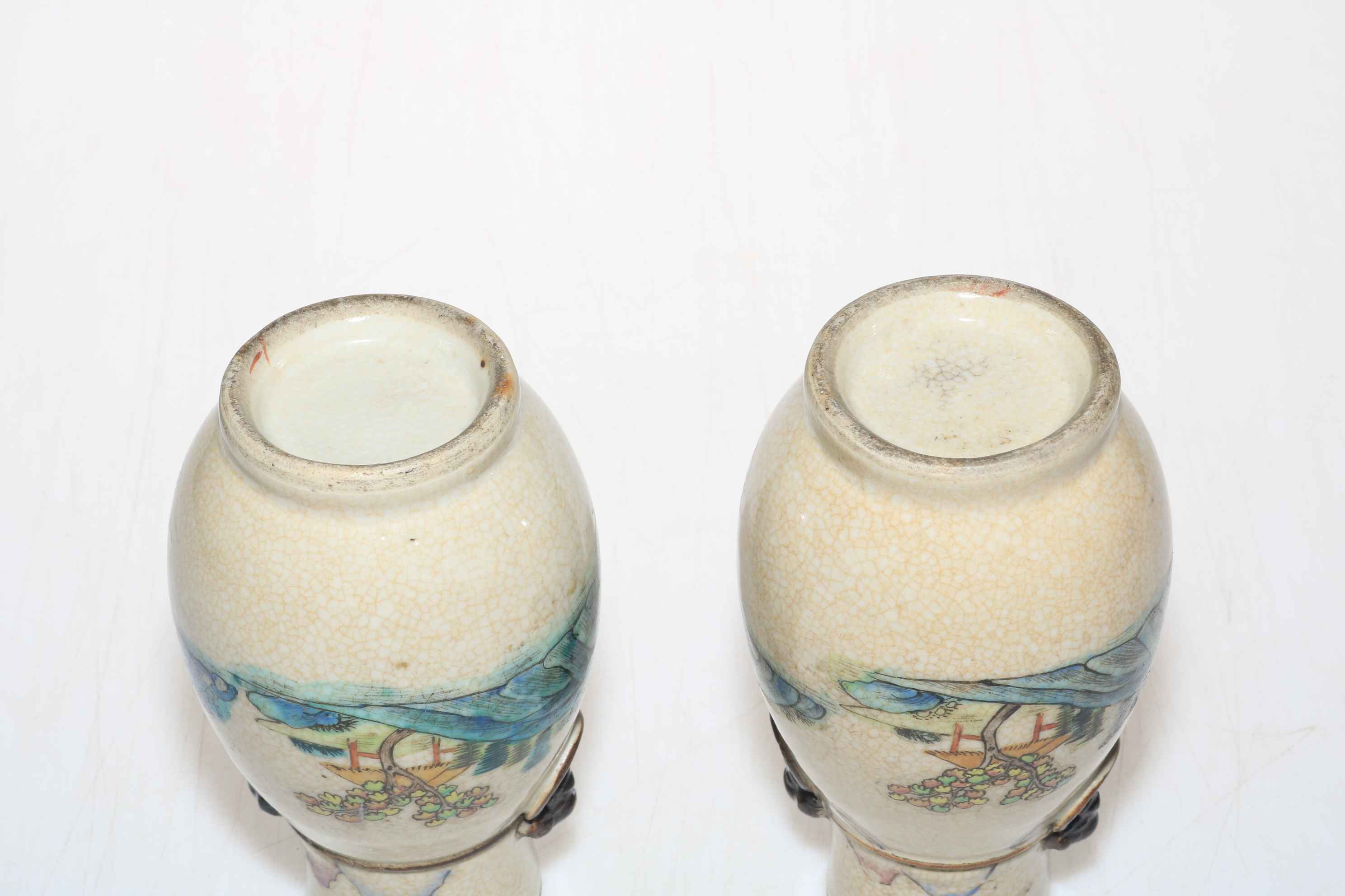 Pair of Chinese crackle glazed vases, decorated with boating scenes. - Image 3 of 3