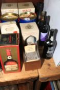 Five Bells whisky Wade commemorative decanters, seven other bottles of brandy, port,