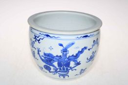 Antique Chinese blue and white jardiniere decorated with dragon, vase, foliage and insects, 22.
