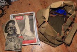 Royal Corps of Signals jacket, satchel, ephemera, leather belts and holdall and parade magazines.