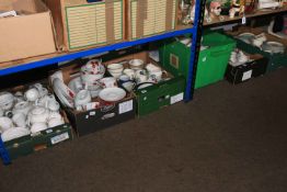 Six boxes of dinner and teaware including Wedgwood 'Barlaston', Tuscan 'Symphony', etc.