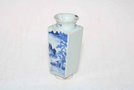 Antique Chinese blue and white square section vase with scene and calligraphy, four character mark,
