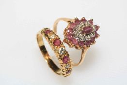 Ruby and diamond ring (probably 18 carat) and 9 carat gold gem set ring (2).