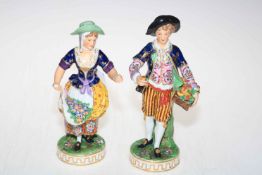 Pair porcelain pastoral figures, with Derby? mark, 21cm.