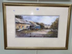 Geoff Kersey, Chickens in Farm Grounds, watercolour, signed lower left, 22cm by 43cm,