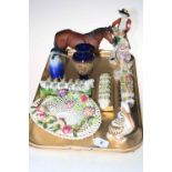 Crown Staffordshire posy decorated basket, sets of napkin rings, Continental figures, Beswick horse,