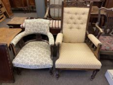 Victorian gents chair and late Victorian tub chair (2).