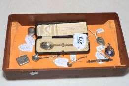 Pair of silver small items including stamp case 1904, Edward VIII anointing spoon, fobs,