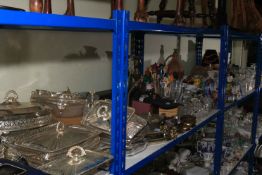 Large quantity of silver plated ware, Wedgwood and other dinner and tea wares, metalwares, glass,
