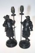 Pair of Chinese figure metal lamps, c1900, 44cm.