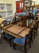 Bevan & Funnel mahogany twin pedestal extending dining table and leaf and eight Hepplewhite style