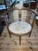 Edwardian mahogany and line inlaid corner chair.
