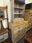 Stripped chest of two short above three long drawers,